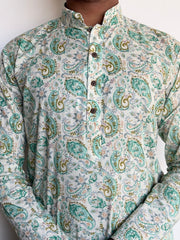Green Floral Hand Block Printed Kurta